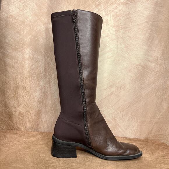 Vintage Y2K Jasmin Collection Sharon Two Tone Patchwork Leather Knee High Boots - Picture 8 of 10